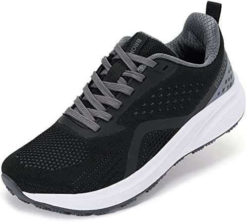 BRONAX Womens Wide Tennis Shoes with Arch Support Road Running Mesh Size 10w Lightweight Rubber Sole Athletics Sports Walking Outdoor Female Sneakers Black 42