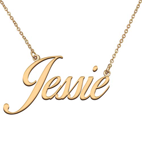 HUAN XUN Personalized Gold Nameplate Necklace Custom Jewelry Gifts for Women Jessie