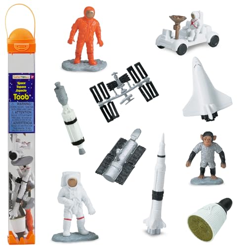 Safari Ltd Space TOOB With 10 Out Of-This-World Toy Figurines, Including 2 Astronauts, 1 Space Chimp, 6 Space Craft, And More! – For Ages 3 And Up