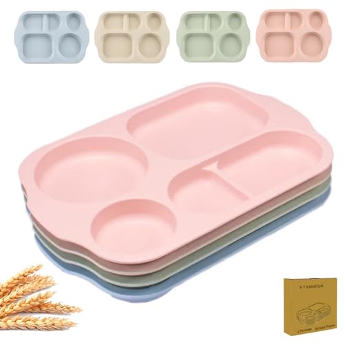RUIBOLU Large 12 Inch Divided Plates for Kids Adults, Wheat Straw Portion Control Plate, Reusable Plastic Compartment Plates,Unbreakable Dinner Plates Dessert Plates, BPA Free