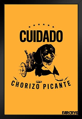 Far Cry 6 Cuidado Chorizo Picante Dog Video Game Gaming Gamer Far Cry Merchandise Collectibles Collectors Edition Far Cry Merch Far Cry 6 Poster Far Cry Game Stand or Hang Wood Frame Display 9x13