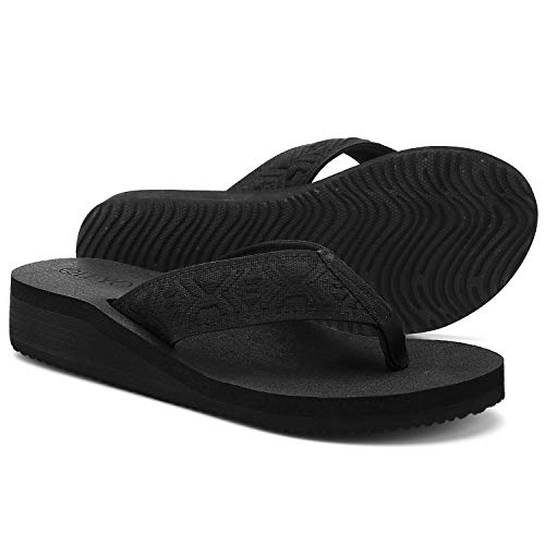 QLEYO Women's Platform Wedge Flip Flop Sandals, Comfortable Walking Thong Sandals with Arch Support, Lightweigh Sandals for Ourdoor Activities black size 8