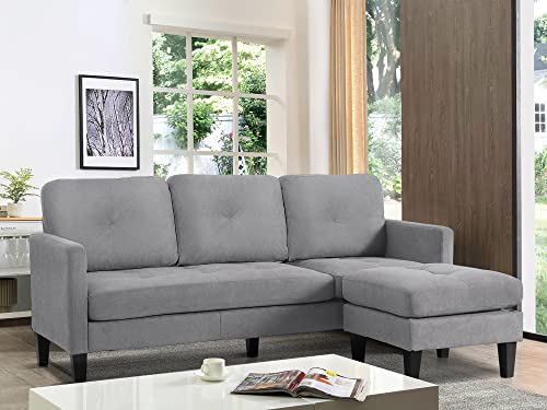 LETATA Convertible Sectional Sofa Couch with Chaise, Grey L Shaped Couch Sofa Set with Reversible Ottoman, Modern Small Sectional Couches for Living Room,Apartment,Small Spaces (Grey)