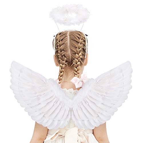 HANDIC Angel Wings and Halo White Adult Angel Wings for Kids Woman's Girls Halloween Christmas