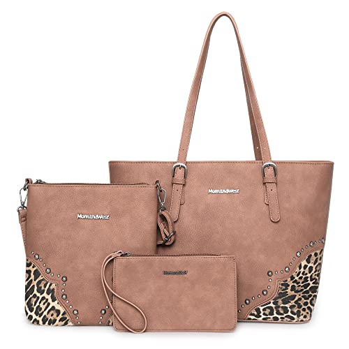 Fashion 3 pcs Handbag Set Leopard Cheetah Print Shoulder Tote Bag Crossbody Bag with Wallet Wrist Bag Brown MWC3-G058BR