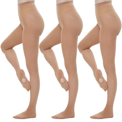 MANZI 3 Pairs Dance Tights for Women Solid Color 40D Ballet Tights Comfortable Convertible Opaque Tights(Light Suntan S/M)