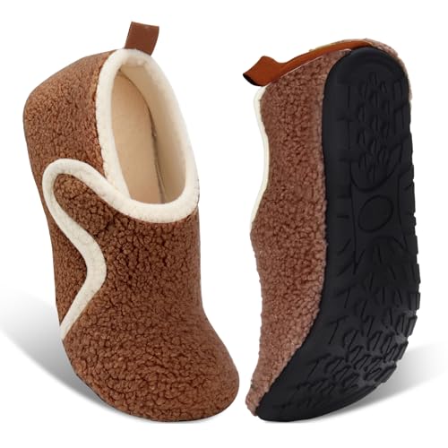 Ibeauti Womens Mens House Slippers Rubber Sole Indoor Slipper Socks Lightweight Fleece Lined Slip-on Barefoot Slippers (Brown, US Footwear Size System, Adult, Women, Numeric Range, Medium, 8.5, 9.5)