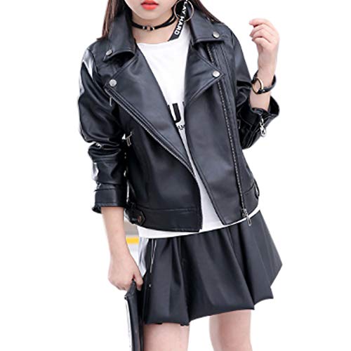 Elife Girls Fashion PU Leather Motorcycle Jacket Children's Outerwear Slim Coat Black 6-7Y …