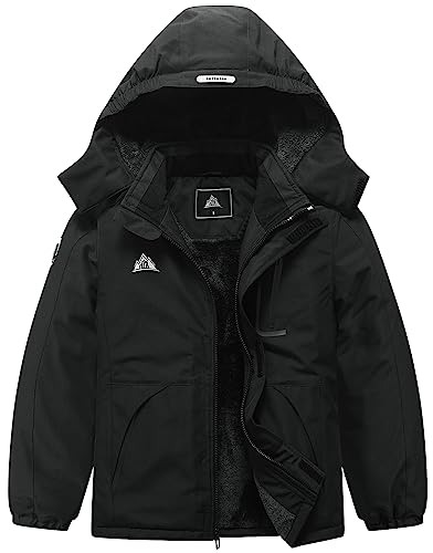 MOERDENG Kid's Ski Jacket Waterproof Winter Coat Boy's and Girl's Fleece Snowboarding Jackets with Detachable Hood