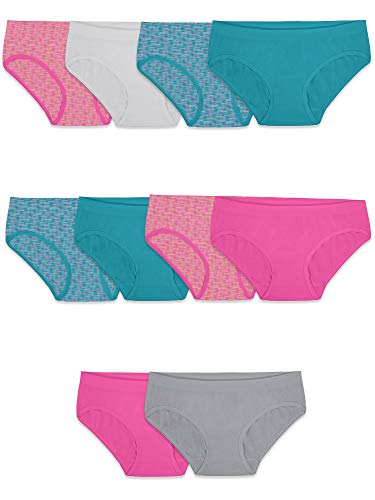 Fruit of the Loom Girls' Seamless Underwear Multipack, Hipster-10 Pack-Assorted, 14-16