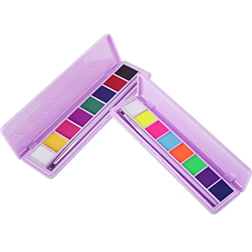MEICOLY 2 Packs Water Activated Eyeliner Palette, Neon Face Paint Colored Retro Hydra Liner,Matte Graphic Eyeliner, UV Blacklight Fluorescent Halloween Glow Black White Face Body Paint,16 Colors