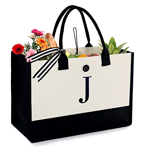 BeeGreen Womens Gifts Personalized Gifts 13oz Canvas Tote Bag w Pocket for Mom Teacher 60th Birthday Gifts for Women Embroidery Christmas Tote Gifts For Friends Mother Sisters Bridal Shower Wedding J