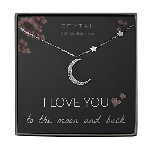 EFYTAL Mom Gifts, 925 Sterling Silver CZ Crescent Moon & Stars Necklace for Mother, Necklaces for Women, Best Birthday Gift Ideas, Pendant Mother's Jewelry For Her, Mothers Day