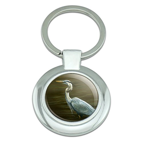 GRAPHICS & MORE Great Blue Heron Keychain Classy Round Chrome Plated Metal