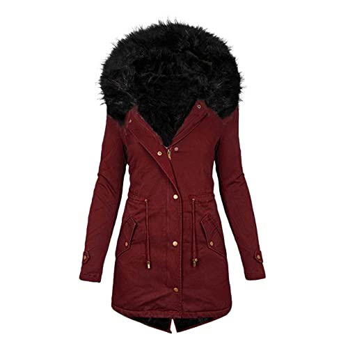 BIAJIAZHUA Winter Jacket Women Long, Cozy Thickened Winter Coat Women Warm, Starting Outside The Transition Jacket (Color : Oxblood red, Size : Large)