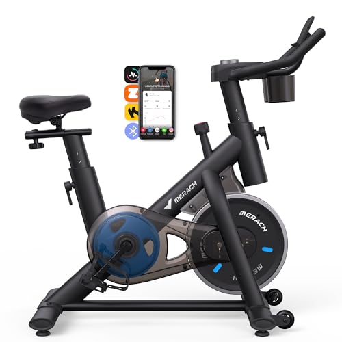 MERACH Exercise Bike for Home with Exclusive App, Stationary Bike with Enhanced Electronic LED Monitor, Silent Belt Drive and Comfortable Seat Cushion for Home Cardio Workout