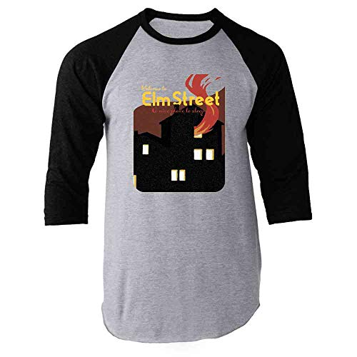 Pop Threads Welcome to Elm Street Retro Horror Movie Travel Raglan Baseball Tee Shirt Black Sleeves 3XL