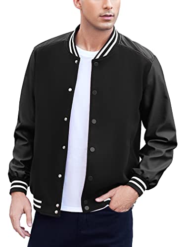 COOFANDY Mens Varsity Jacket Letterman Jacket Baseball Jacket Black Leather Jacket Mens Black Windbreaker Jacket