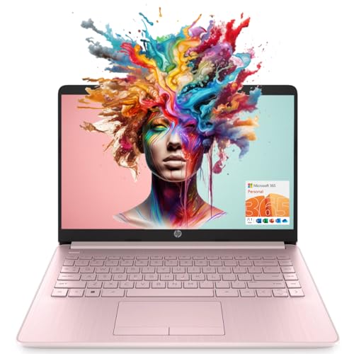 HP Portable Laptop (Include 1 Year Microsoft 365), 14’’ HD Display, 8GB RAM, 64GB eMMC, Intel Quad-Core N4120, Student and Business, Webcam, HDMI, Wi-Fi, RJ-45, Windows 11 Home, Pink
