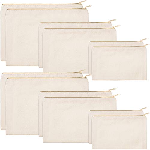 12 Pieces Canvas Cosmetic Bag Multipurpose Cosmetic Pouch Zipper Makeup Bags Blank Make Up Purse for Women Travel Organize Storage, Multi Sizes (Beige)