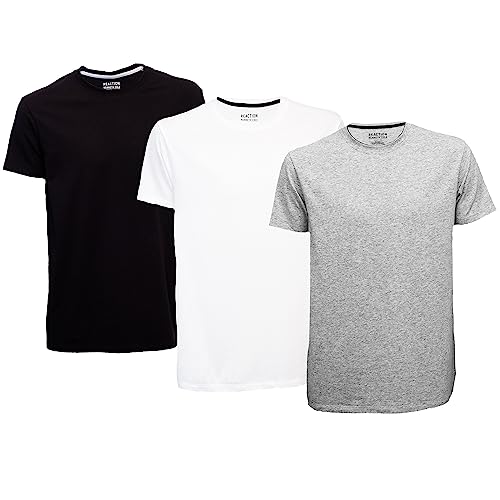 Kenneth Cole Reaction Mens T-Shirt Pack of 3 - UPF 50+ Cotton/Spandex Jersey Slim Fit T Shirts for Men (Black/White/Grey, Large)