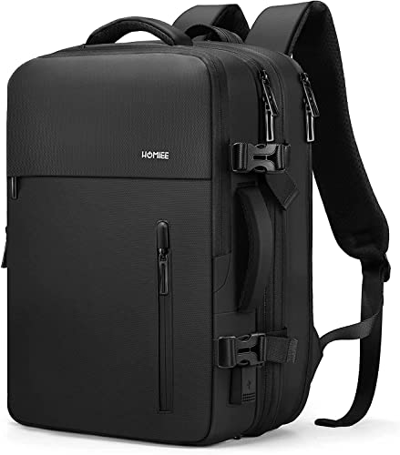 HOMIEE Travel Backpack Personal Item Bag for Airlines, 18x14x8 Inches Carry on Luggage Waterproof, Flight Approved 40L Expandable Large Suitcase Fits 17 Inch Laptop, Black