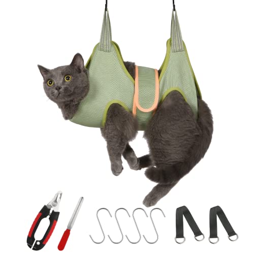 Guzekier Cat Grooming Hammock with Safety Belt for Nail Clipping, Nail Clipper Hammock for Grooming, Cat Nail Trimming Bathing Bag Nail Covers caps, Dog Hammock with Nail Clippers/Trimmer, Nail File…