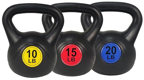 BalanceFrom Wide Grip Kettlebell Exercise Fitness Weight Set​, 45LB Set of 3: 10/15/20LB
