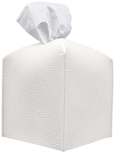 Carrotez Tissue Box Cover, Refined Modern PU Leather Square Holder - Decorative Holder/Organizer for Bathroom Vanity Countertop, Night Stands, Office Desk & Car 5'X5'X5' White
