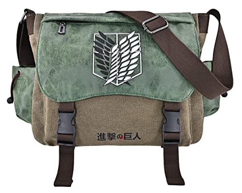 Roffatide Anime Attack on Titan Messenger Bag Crossbody Bag Survey Corps Canvas Shoulder Bag Flap Synthetic Leather Satchel School Bag
