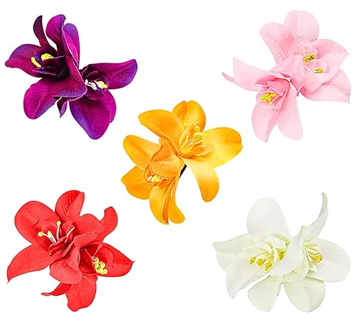 ALIMITOPIA Flower Hair Clip,Bohemia Hawaiian Fabric Artificial Orchid Flower Hairpin Barrette Headdress Bobby Pins Headwear Hair Accessories(3.5 inches,5pcs)