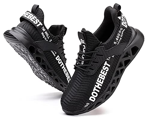 Furuian Steel Toe Sneakers for Men Women Lightweight Indestructible Work Shoes Comfortable Slip On Safety Shoes for Industrial Coustruction Black Size M9.5/W11