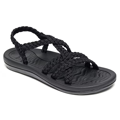 MEGNYA Ladies Comfortable Sandals with Arch Support, Lightweight Hiking Sandals with Braided Backstraps, Classic Adjustable Open toe Slide Sandals for Walking Black Size 9