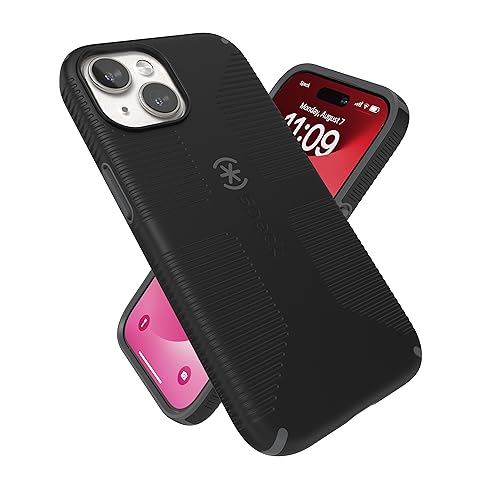 Speck iPhone 15 Case - Built for MagSafe, Drop Protection Grip – for iPhone 15 iPhone 14 & iPhone 13 - Scratch Resistant, Soft Touch, 6.1 Inch Phone Case - CandyShell Grip Black/Slate Grey