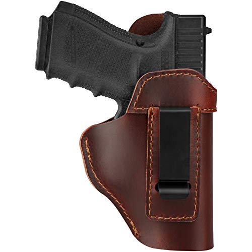 Leather Holster for Carry, IWB Leather Gun Holsters for Glock 17 19 43X/ Sig P365/ Ruger Security 9/ Springfield Hellcat Pro XDS/Taurus G2C G3C/ M&P 9mm Shield SD9VE SW9VE & More Pistols