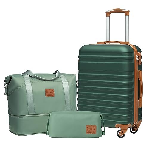Coolife Suitcase Set 3 Piece Luggage Set Carry On Hardside Luggage with TSA Lock Spinner Wheels (Dark Green, 3 piece set (DB/TB/20))