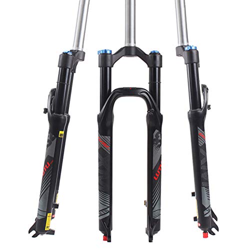BUCKLOS LUTU 26/27.5/29 Air MTB Suspension Fork, Rebound Adjust Straight Tube 28.6mm QR 9mm Travel 120mm Manual/Crown Lockout Mountain Bike Forks, Ultralight Gas Shock XC Bicycle (Black, 29)