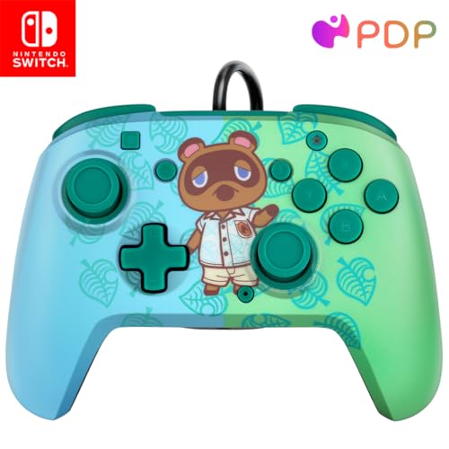 PDP REMATCH Enhanced Wired Nintendo Switch Pro Controller, Switch Lite/OLED Compatible (Animal Crossing Tom Nook - Blue/Green)