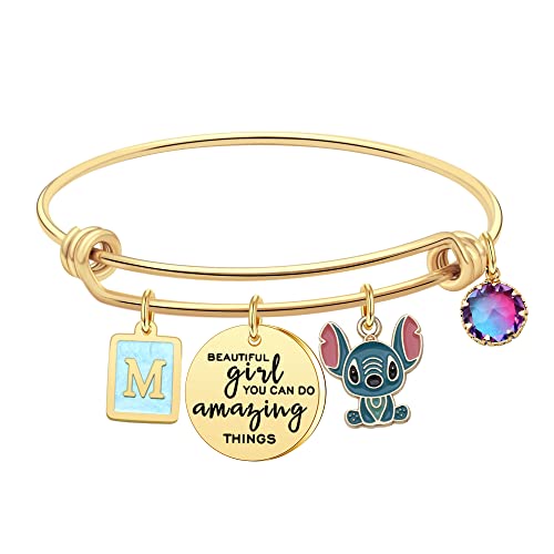 M Bracelets for Women Gold Letter M Bracelet Bangle for Girls Cute Stitch Gifts for Kids Daughter Mom Sister Friend Stitch Jewelry Stitch Fan Gifts Birthday Gifts (M)