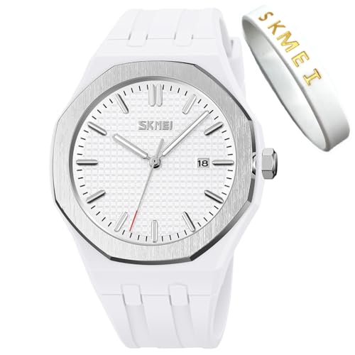 SKMEI Watches for Men Simple Silicone Band Waterproof Sport Casual Fashion Analog Quartz Gifts Young Men White Wrist Watch