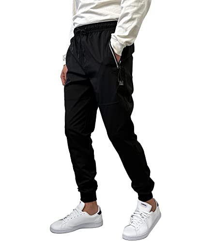 Southpole Men's Quick-Dry Water Resistant Nylon Track Jogger Pants W/Zipped Pockets, Black