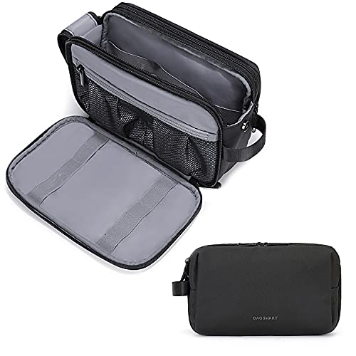 BAGSMART Toiletry Bag for Men, Large Travel Toiletry Organizer Dopp Kit Water-resistant Shaving Bag for Toiletries Accessories, Door Room Essentials, Black