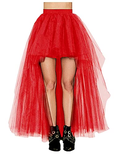 Women's Valentines Hi-Lo Tutu Tulle Skirt for Wedding Dancing Party Red One Size