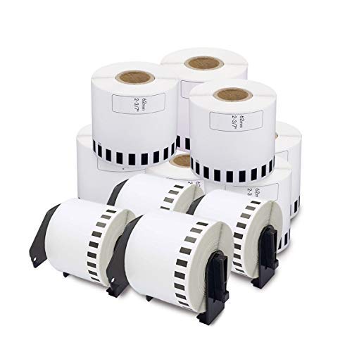 enKo - Compatible DK-2205 Continuous Paper Labels (2.4 Inch x 100 Feet) Use with Brother QL Label Printers QL-800, QL-820NWB QL 810W - [12 Rolls + 4 Refillable Cartridge Frames]