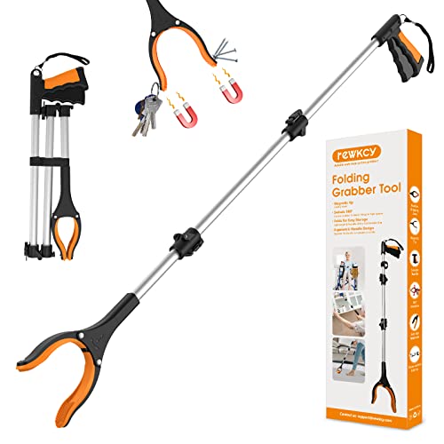 43' Extra Long Grabber Tool, Foldable Grabbers for Elderly Grab It Reaching Tool with Rotating Jaw +Magnets, 4' Wide Claw Opening Reacher Grabber Pickup Tool, Grabber Reacher Tool Heavy Duty