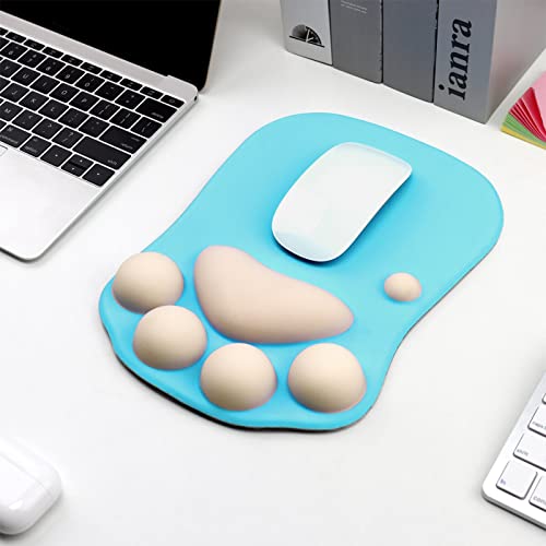 Lomiluskr Cute Cat Paw Mouse Pad, Precision Lycra Cloth Surface, Silicone Fill, Non-Slip PU Base, 270 x 195mm / 10.6 × 7.7 in (Lake Blue Cat Paw)