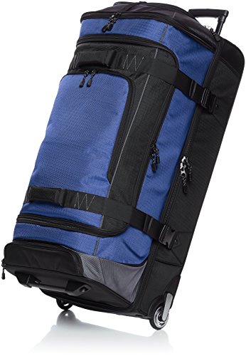 Amazon Basics Ripstop Wheeled Travel Duffel Bag, Telescoping Handle, 35', Blue