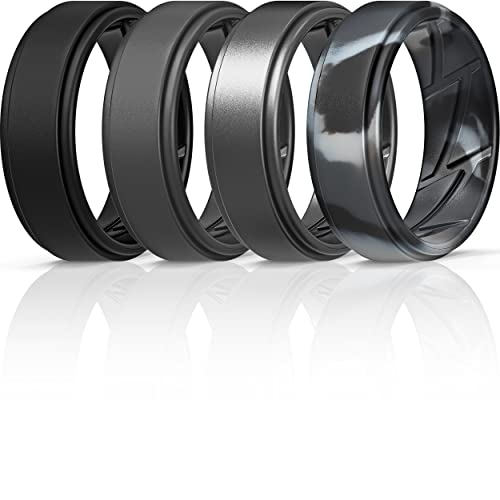 ThunderFit Silicone Wedding Ring for Men (Black, Dark Grey, Grey Camo, Gunmetal, 10.5-11 (20.6mm))
