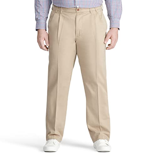 IZOD Men's Big and Tall Performance Stretch Pleated Pant, Cederwood Khaki, 38W X 36L