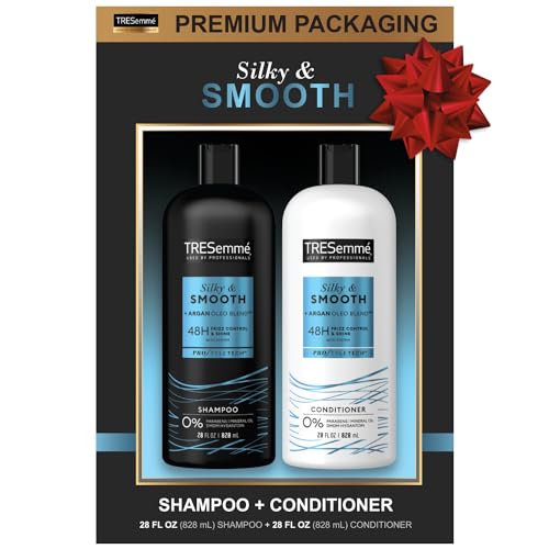 TRESemmé Shampoo and Conditioner, Argan Oil - Silky & Smooth, 48-Hour Frizz Control & Shine, Argan Oleo Blend Rich in Vitamin E Oil for Hair Shine, 28 Fl Oz (2 Piece Set)